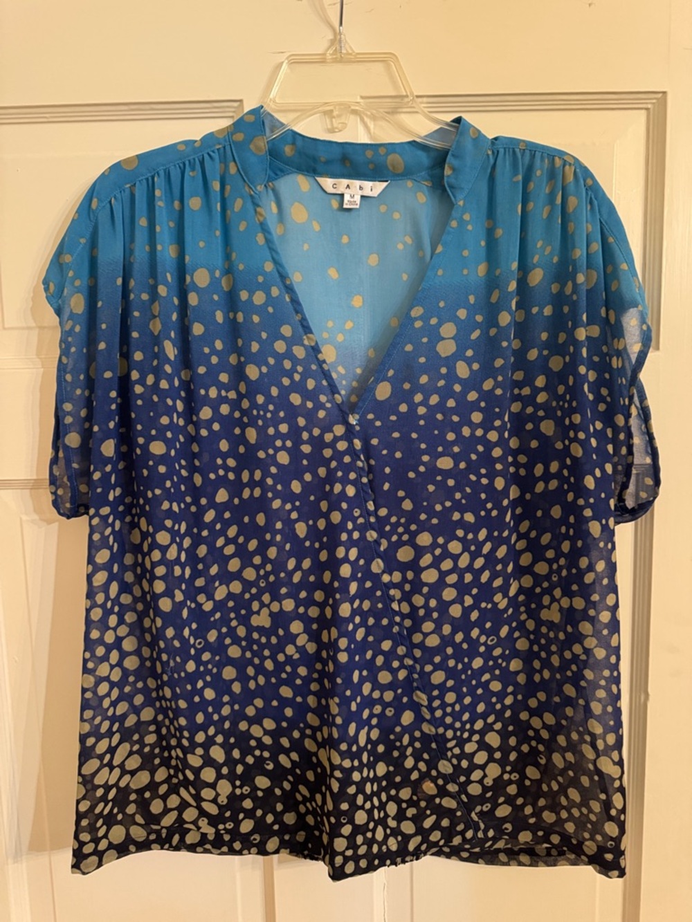 CAbi Blue Ombre Dot V-Neck Top with Gold Spots